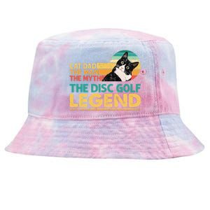 Disc Golf Cat The Disc Golf Legend Outfit Retro Sunset Tie-Dyed Bucket Hat