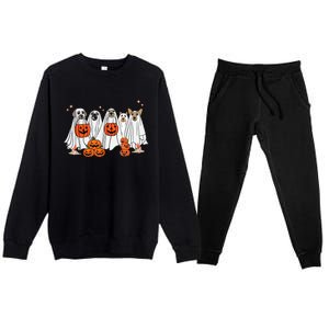 Dog Ghost Cute Dog Dressed As Ghost Funny Halloween Dog Premium Crewneck Sweatsuit Set