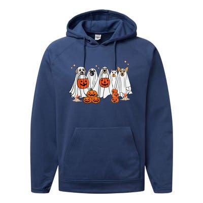 Dog Ghost Cute Dog Dressed As Ghost Funny Halloween Dog Performance Fleece Hoodie