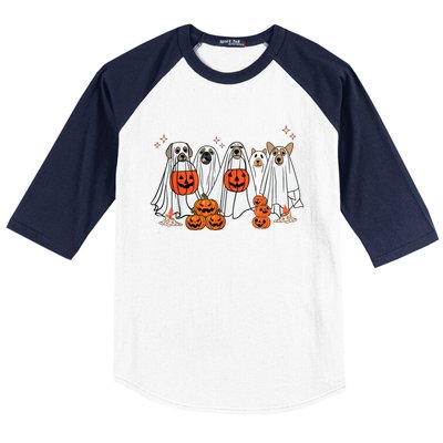 Dog Ghost Cute Dog Dressed As Ghost Funny Halloween Dog Baseball Sleeve Shirt