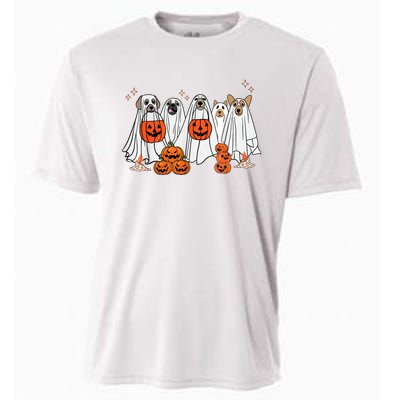 Dog Ghost Cute Dog Dressed As Ghost Funny Halloween Dog Cooling Performance Crew T-Shirt