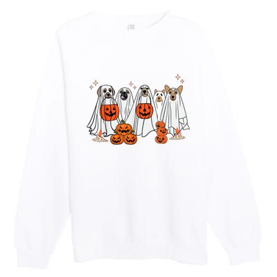 Dog Ghost Cute Dog Dressed As Ghost Funny Halloween Dog Premium Crewneck Sweatshirt