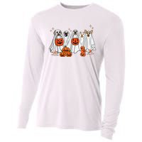 Dog Ghost Cute Dog Dressed As Ghost Funny Halloween Dog Cooling Performance Long Sleeve Crew