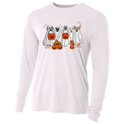 Dog Ghost Cute Dog Dressed As Ghost Funny Halloween Dog Cooling Performance Long Sleeve Crew