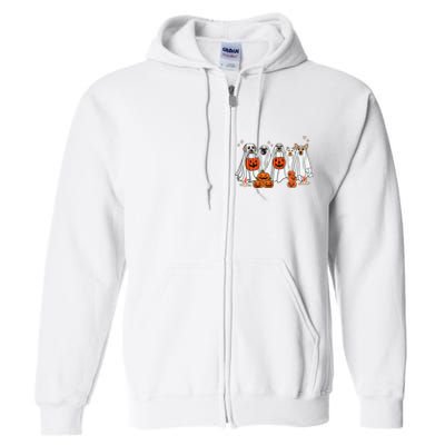 Dog Ghost Cute Dog Dressed As Ghost Funny Halloween Dog Full Zip Hoodie