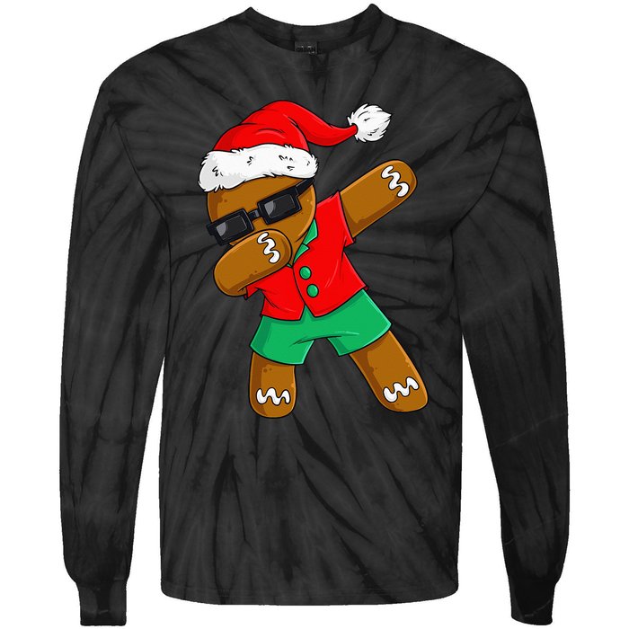 Dabbing Gingerbread Christmas In July Xmas Dab Tie-Dye Long Sleeve Shirt