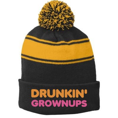 Drunkin Grownups Colors Trending Heart Birthday Daughter Stripe Pom Pom Beanie