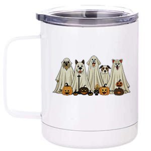 Dog Ghost Cute Dog Dressed As Ghost Funny Halloween Dog 12 oz Stainless Steel Tumbler Cup