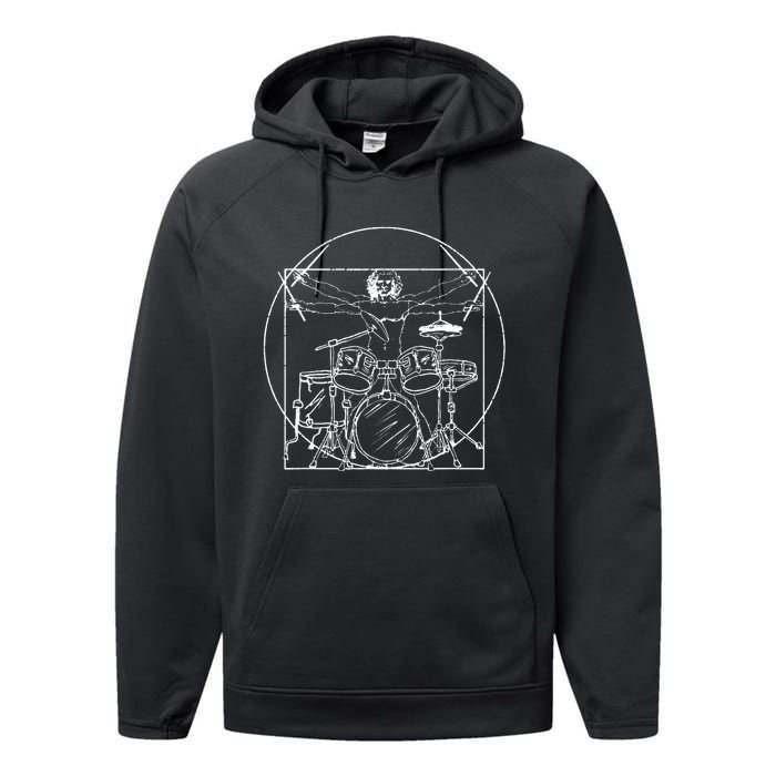 Drummer Gift Da Vinci Drums Drawing Present For Music Fans Performance Fleece Hoodie