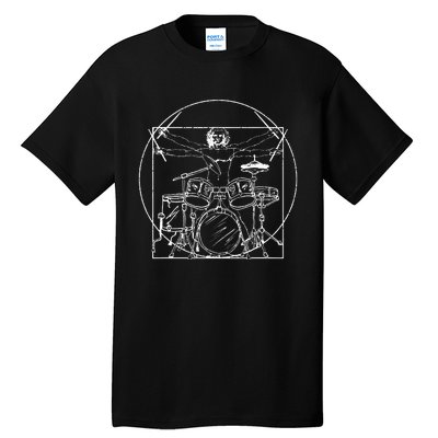 Drummer Gift Da Vinci Drums Drawing Present For Music Fans Tall T-Shirt