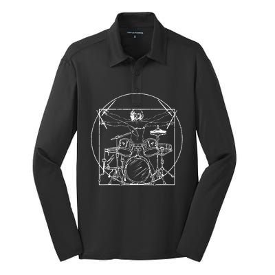 Drummer Gift Da Vinci Drums Drawing Present For Music Fans Silk Touch Performance Long Sleeve Polo