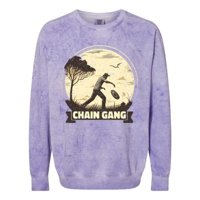 Disc Golf Disciple Chasing Chains And Flicking Frisbees Gift Colorblast Crewneck Sweatshirt