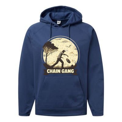 Disc Golf Disciple Chasing Chains And Flicking Frisbees Gift Performance Fleece Hoodie