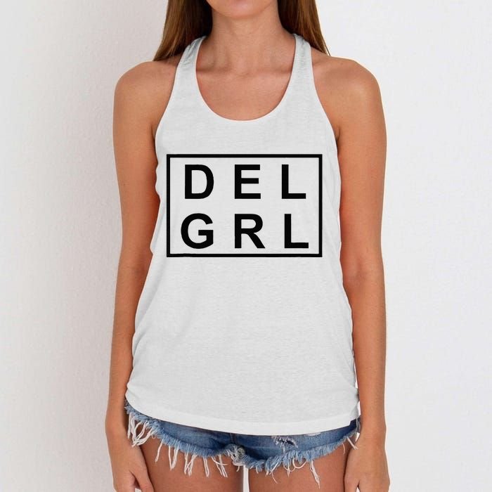 DEL GRL Delaware Girl Simple Black Design Women's Knotted Racerback Tank