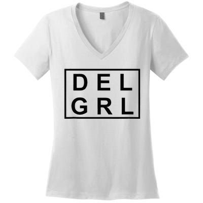 DEL GRL Delaware Girl Simple Black Design Women's V-Neck T-Shirt