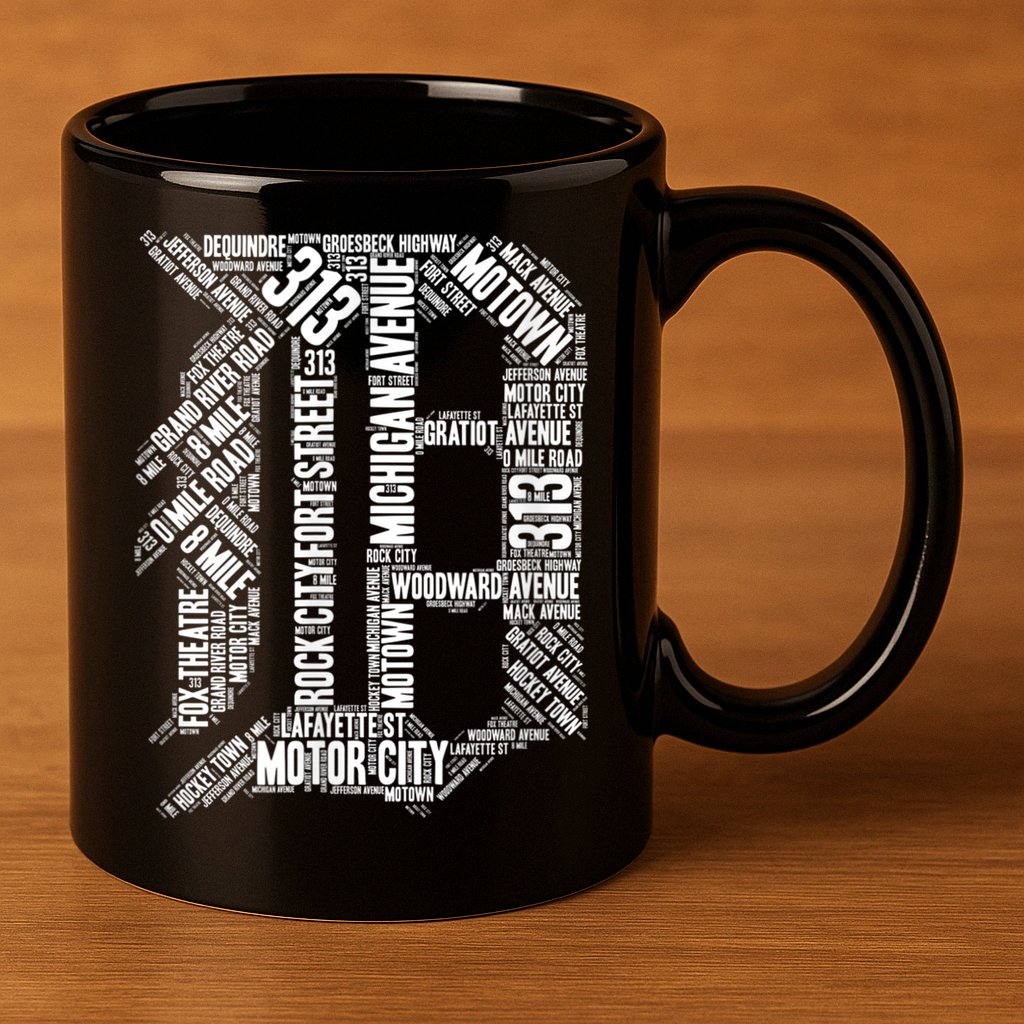 Detroit Graphic D 11oz C Handle Ceramic Mug