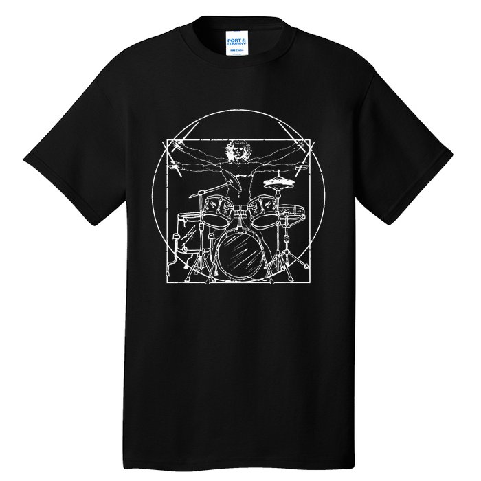 Drummer Gift Da Vinci Drums Drawing Present for Music Fans Tall T-Shirt