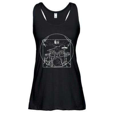 Drummer Gift Da Vinci Drums Drawing Present for Music Fans Ladies Essential Flowy Tank