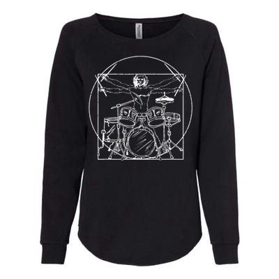 Drummer Gift Da Vinci Drums Drawing Present for Music Fans Womens California Wash Sweatshirt