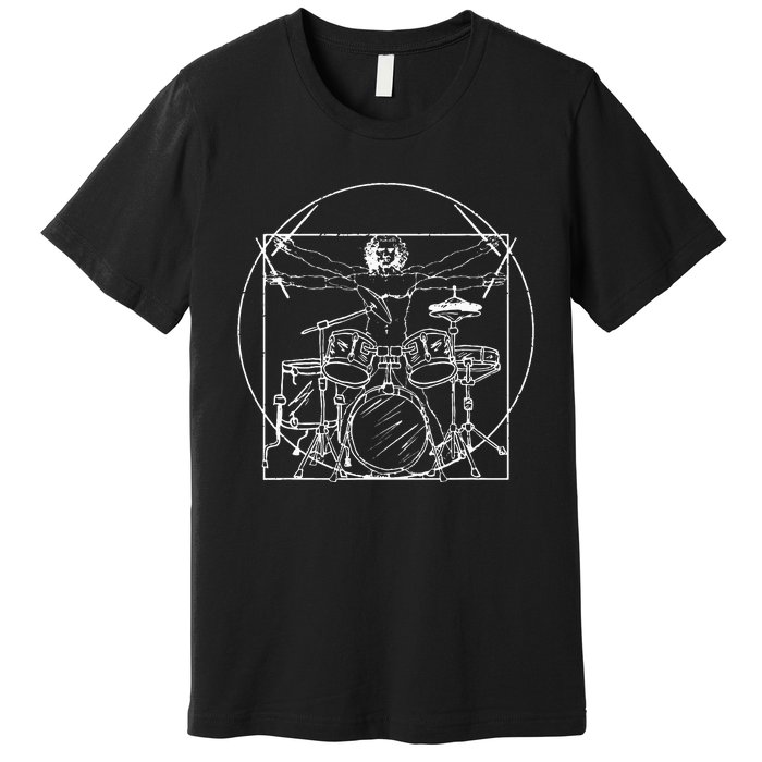 Drummer Gift Da Vinci Drums Drawing Present for Music Fans Premium T-Shirt