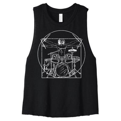 Drummer Gift Da Vinci Drums Drawing Present for Music Fans Women's Racerback Cropped Tank