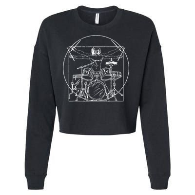 Drummer Gift Da Vinci Drums Drawing Present for Music Fans Cropped Pullover Crew