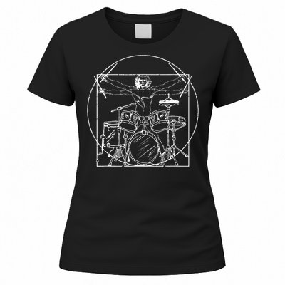 Drummer Gift Da Vinci Drums Drawing Present for Music Fans Women's T-Shirt