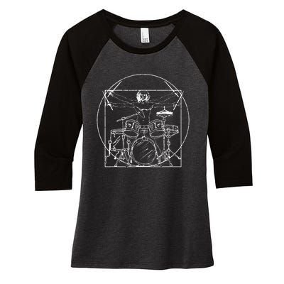 Drummer Gift Da Vinci Drums Drawing Present for Music Fans Women's Tri-Blend 3/4-Sleeve Raglan Shirt