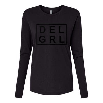 DEL GRL Delaware Girl Simple Black Design Womens Cotton Relaxed Long Sleeve T-Shirt