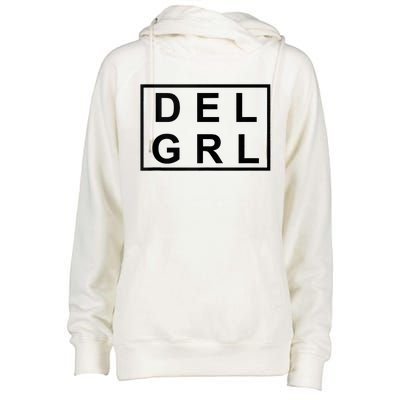 DEL GRL Delaware Girl Simple Black Design Womens Funnel Neck Pullover Hood