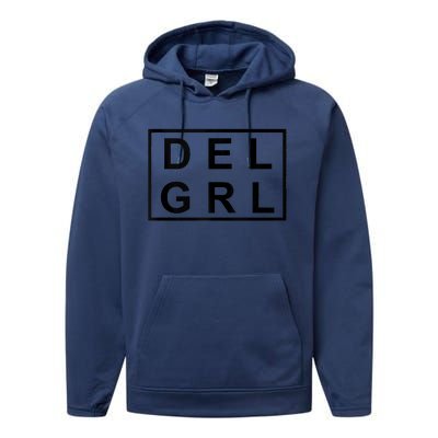 DEL GRL Delaware Girl Simple Black Design Performance Fleece Hoodie