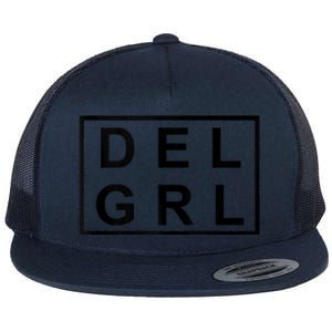 DEL GRL Delaware Girl Simple Black Design Flat Bill Trucker Hat