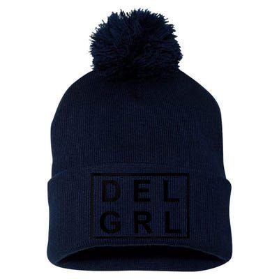 DEL GRL Delaware Girl Simple Black Design Pom Pom 12in Knit Beanie