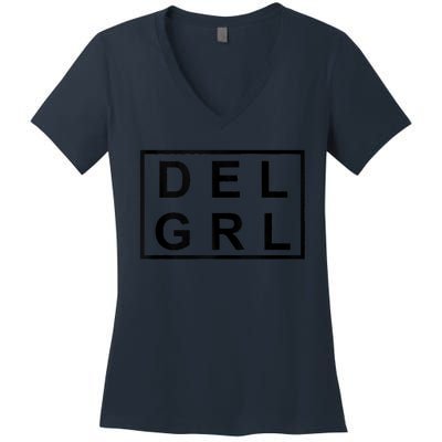 DEL GRL Delaware Girl Simple Black Design Women's V-Neck T-Shirt