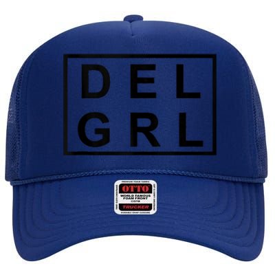 DEL GRL Delaware Girl Simple Black Design High Crown Mesh Back Trucker Hat