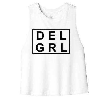 DEL GRL Delaware Girl Simple Black Design Women's Racerback Cropped Tank