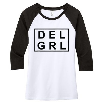 DEL GRL Delaware Girl Simple Black Design Women's Tri-Blend 3/4-Sleeve Raglan Shirt