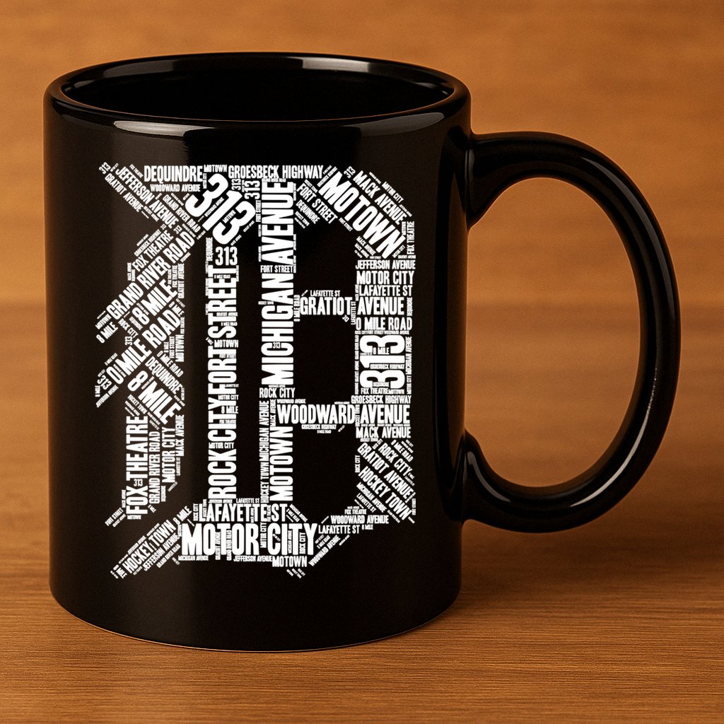 Detroit Graphic D 11oz C Handle Ceramic Mug