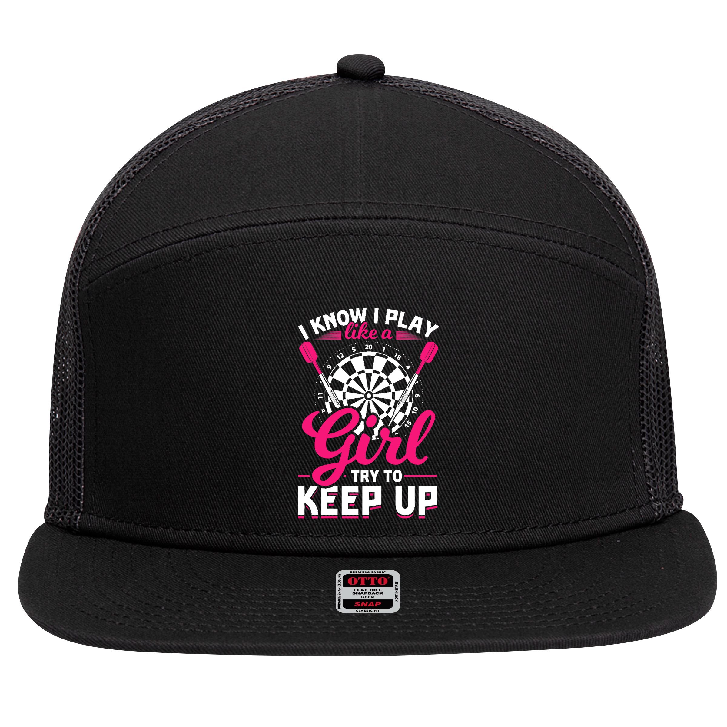 Darts Girl Dart Lover Woman 7 Panel Mesh Trucker Snapback Hat
