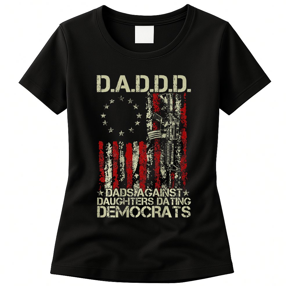 Daddd Gun Dads Against Daughters Dating Democrats On Back Womens T-Shirt