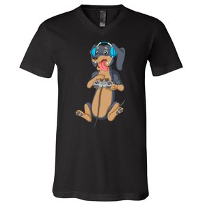 Dachshund Gamer V-Neck T-Shirt