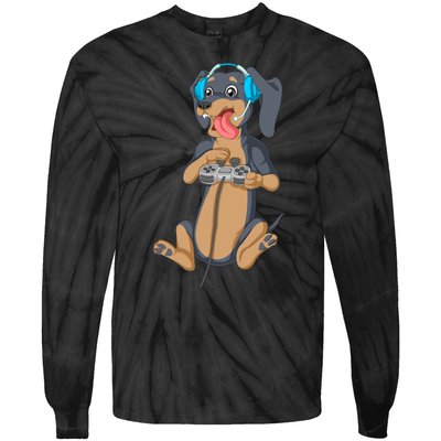 Dachshund Gamer Tie-Dye Long Sleeve Shirt