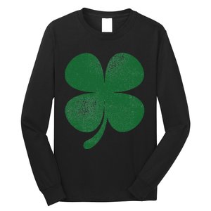 Distressed Green Four Leaf Clover Saint Patrick's Day Lover Long Sleeve Shirt