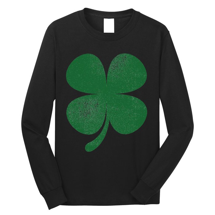 Distressed Green Four Leaf Clover Saint Patrick's Day Lover Long Sleeve Shirt