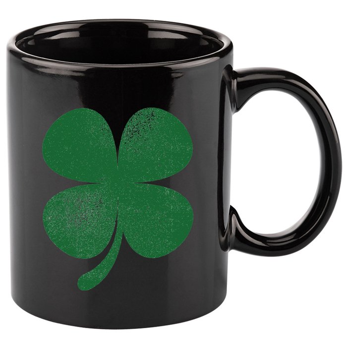 Distressed Green Four Leaf Clover Saint Patrick's Day Lover 11oz C Handle Ceramic Mug
