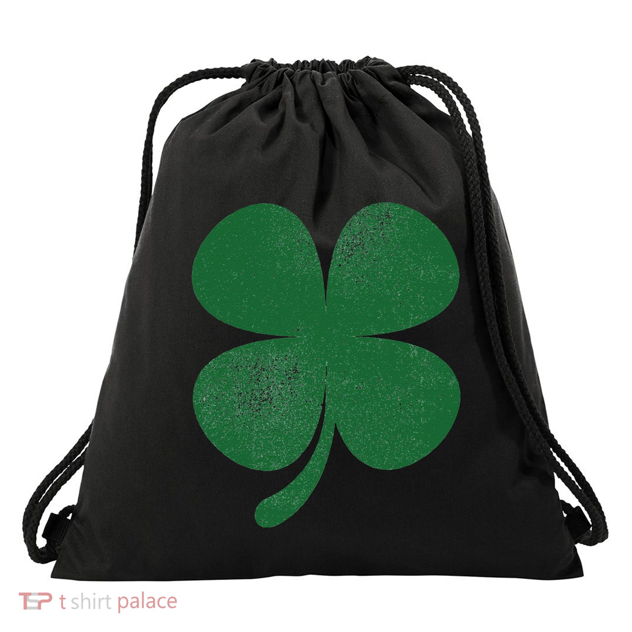 Distressed Green Four Leaf Clover Saint Patrick's Day Lover Drawstring Bag