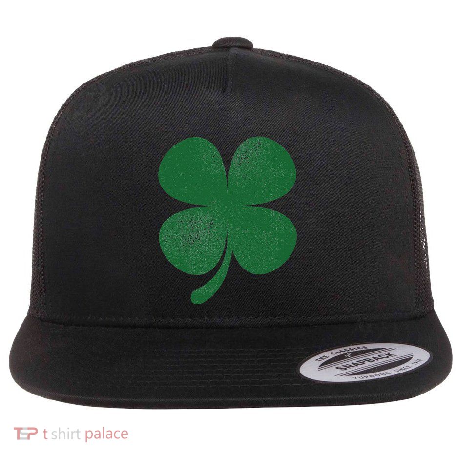 Distressed Green Four Leaf Clover Saint Patrick's Day Lover Flatbill Hat