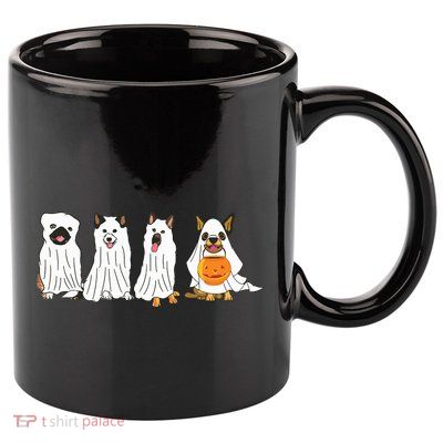 Dog Ghost Funny Halloween Mummy Dog Lover Matching Family 11oz C Handle Ceramic Mug