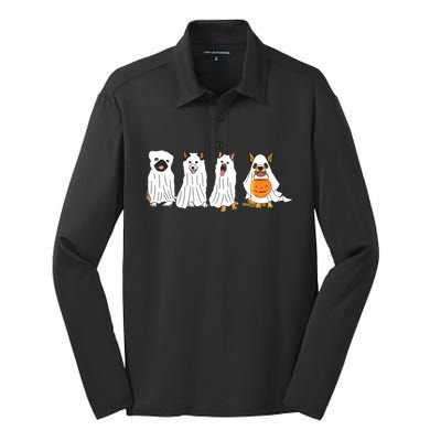 Dog Ghost Funny Halloween Mummy Dog Lover Matching Family Silk Touch Performance Long Sleeve Polo