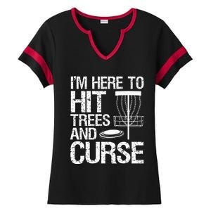 Disc Golf Funny Hit Trees and Curse Retro Disc Golf Ladies Halftime Notch Neck Tee